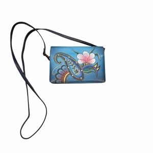 Anna by Anuschka Blue and Pink Floral Crossbody Bag